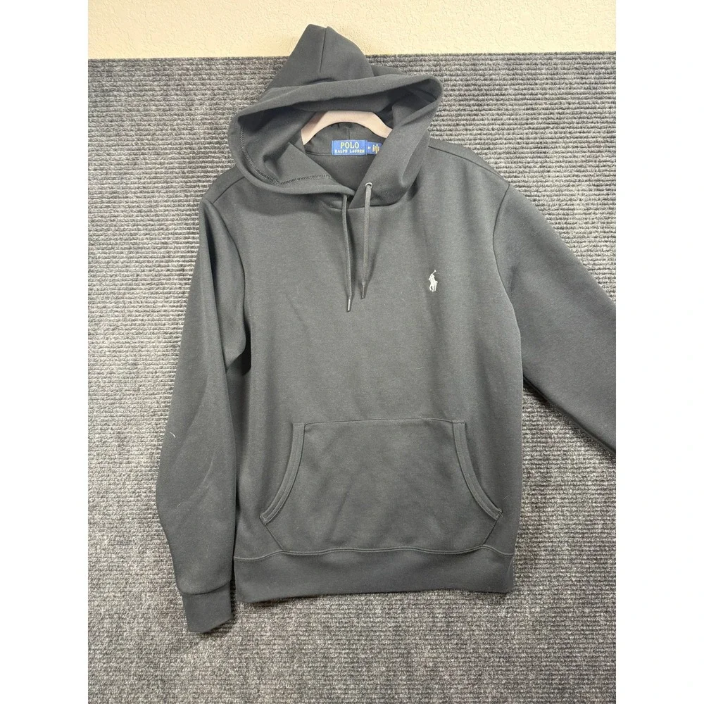 Polo Ralph Lauren Mens Black Double-Knit Pullover Hoodie Pony Logo Size M